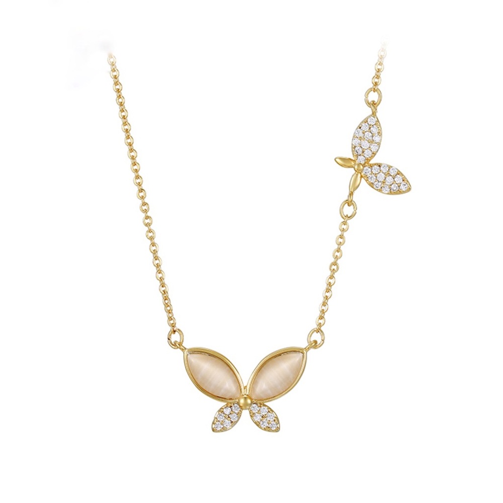 Mother of Pearl Butterfly Necklace 14k Gold Plated with Cubic Zirconia